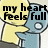 A blue cartoon character with a yellow speech bubble says 'my heart feels full' then 'and warm when you hug me' then 'and say i love you'.