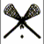 Two crossed lacrosse sticks with a small ball below them, rendered in pixelated style on white background.