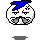 Pixelated character with blue hair, white face, and gray arms; red liquid appears on mouth and drips from chin across frames.
