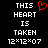 A static pixel art image displays white text on a black background with a red heart symbol above the word HEART.