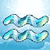 Static pixelated icon of six blue and white abstract shapes resembling water droplets or fish arranged in two rows on a light blue gradient background.