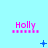 Light blue background with repeated pink 'Holly' text and pink dotted lines beneath each instance, blue plus signs and X symbols scattered across the