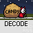 Pixel art animation of a small character in red clothing pushing a large brown rock labeled CANDY against a night sky background with white stars.