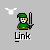Pixel art character in green tunic and hat holding sword, with speech bubbles changing from 'HEY!' to 'LOOK!' to 'LISTEN!', then weapon raised and text 'DAMNFAIRY.'