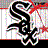 Pixelated graphic featuring a stylized black 'SOX' logo with white outline on left, adjacent to text blocks reading "The White Sox" and "Rock My SoX!!" in pixel font.