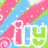 Pixelated icon with pink and green diagonal stripes over a light blue background, featuring white-outlined text 'I L U' in the lower right.