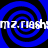 Four blue and black spiral patterns arranged in a with repeating text "mz.rlash" overlaid on each quadrant