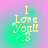 Pixelated text "I Love You!!" in yellow with a heart symbol, displayed on a gradient background shifting between pink and green hues.
