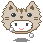 Pixelated cartoon cat head with brown stripes, black eyes, white muzzle, and red mouth in four distinct expressions on gray background.
