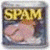 A pixelated image of a Spam can with pink meat inside, labeled 'SPAM' in yellow letters on top.