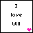 A 5x5 contact sheet of animated frames showing a pixel art icon with "I love will" text and colored hearts, displaying color variations across the animation sequence.
