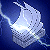 Pixelated white paper object with folded edges and dark spots on dark blue background, appearing as a crumpled or torn sheet with light reflections.
