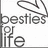 Static pixel art icon with grayscale text 'besties' and partial 'life' below, featuring a curved arrow above the text on white background.