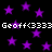 Black background with scattered purple stars and repeated white text reading "Geoff(3333" in two horizontal
