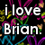 Pixelated text 'ilove Brian.' in white with colorful abstract floral shapes on black background.