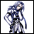 A 48x48 pixel buddy icon featuring a blue-haired anime character on the left and stylized text on the right, displayed as a static contact sheet with two frames sampled from an animation.