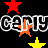 Pixelated text 'CARTY' repeated twice in white outline font with colorful stars scattered across a black background.