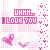 A static pixel art image with pink and white checkered background, repeating text "UHMM... I LOVE YOU" in red and blue block letters, small hearts scattered throughout.