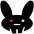 Black rabbit silhouette with red and white eyes, white mouth, and jagged lower edges on a white background next to a red circle containing 'popwar' text.