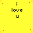 Yellow background with repeated black text "i love u" and scattered red dots, partially obscured by a gray rectangle.