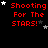 Red text 'Shooting For The STARS!' on black background with white and gray stars moving across the text.