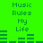 Green background with dark green text reading "Music Rules My Life" and animated equalizer bars changing height