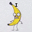 Pixelated banana character with wide eyes and a neutral mouth, standing on two legs, with text above it changing across frames.