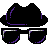 Pixel art of a black fedora with purple accents and matching sunglasses on a gray background.