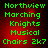 Green pixelated text on a red gradient background reads Northview Marching Knights Musical Chairs 2k7 in four