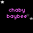 Pixelated text 'chaby baybee' in pink with white and gray stars on black background, animated star positions across frames.