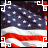 Animated sequence of American flag background with pixelated text overlays changing across frames.