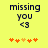 Yellow background with dark blue text reading 'missing you <3' and five orange star-like symbols below, two of which change color between frames.