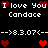 Pixelated text and red heart icons on a black background, with repeated 'I love You' and 'Candace' text and date stamps.