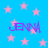 Blue background with pink stars and purple text reading 'JENN' in four locations, each with slight pixelation.