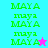 Green pixelated text 'MAYA' and lowercase 'maya' repeats on cyan, purple, pink backgrounds with star symbols changing color between frames.
