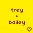 Yellow background displays 'trey + bailey' text with pixelated hearts showing animation changes across frames.