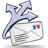 Pixelated icon shows a white envelope with blue and red seals above a silver arrow pointing right and up against a gray background.