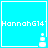 Pixelated blue square with white border containing "HannahG14" text and a small white pixelated icon in the bottom-right corner.