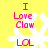 Yellow background with white snowflake shapes and pink text reading "I Love Claw LOL" arranged in vertical