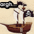 Pixelated pirate ship with white sails and black-and-white skull flag, two states showing text above the ship.