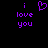 Purple pixelated text 'i love you' with a heart symbol on black background, displayed in two identical side-by-side