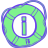 Green circular icon with blue outline containing a vertical green 'i' symbol on gray background.
