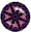 Circular pixelated icons with starburst patterns in various color combinations arranged in a