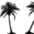 Black and white pixelated palm tree icon with a single trunk, fronds extending from the top, and base on a plain background.