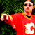 Four static views of a person in a red hockey jersey with a white 'C' logo, showing different poses against a green background.