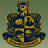 Pixelated crest featuring a knight's helmet above a shield divided into four quadrants with yellow and dark blue patterns on a muted green background.