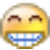 Yellow emoji faces with closed eyes and wide grins, one showing blue-and-white checkered teeth, the other displaying a white drool-like shape.