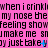 Pixelated text repeats across a bright pink background with blue plus symbols, forming a dense wordwall of phrases like 'when i crinkl' and 'my nose the' in black font.