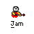 Pixelated icon shows a figure with white helmet and yellow arms holding red guitar, text "Jam" below on gray background.