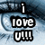 A blue-toned eye with a heart-shaped pupil appears in two , while the top-left shows text reading "i love u!!!" over the same eye